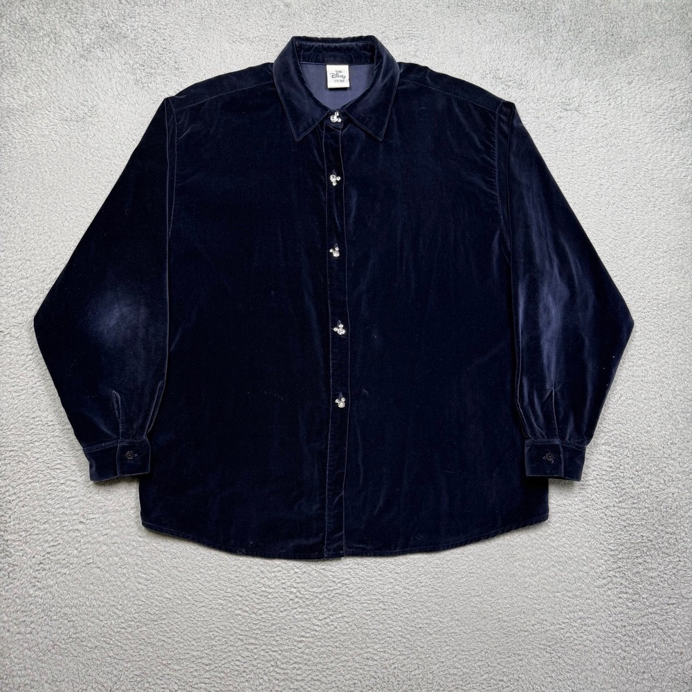 Vintage 90s Disney Embroidered Mickey's Blues Club Velour Button Up Shirt - Picture 2 of 5